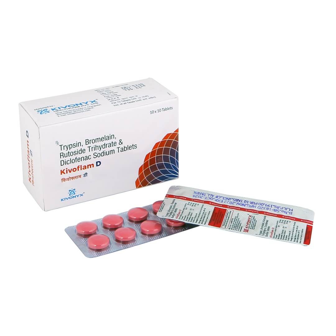 Trypsin 48 mg + Bromelain 90 mg + Rutoside trihydrate 100 mg + Diclofenac 50 mg Tablet